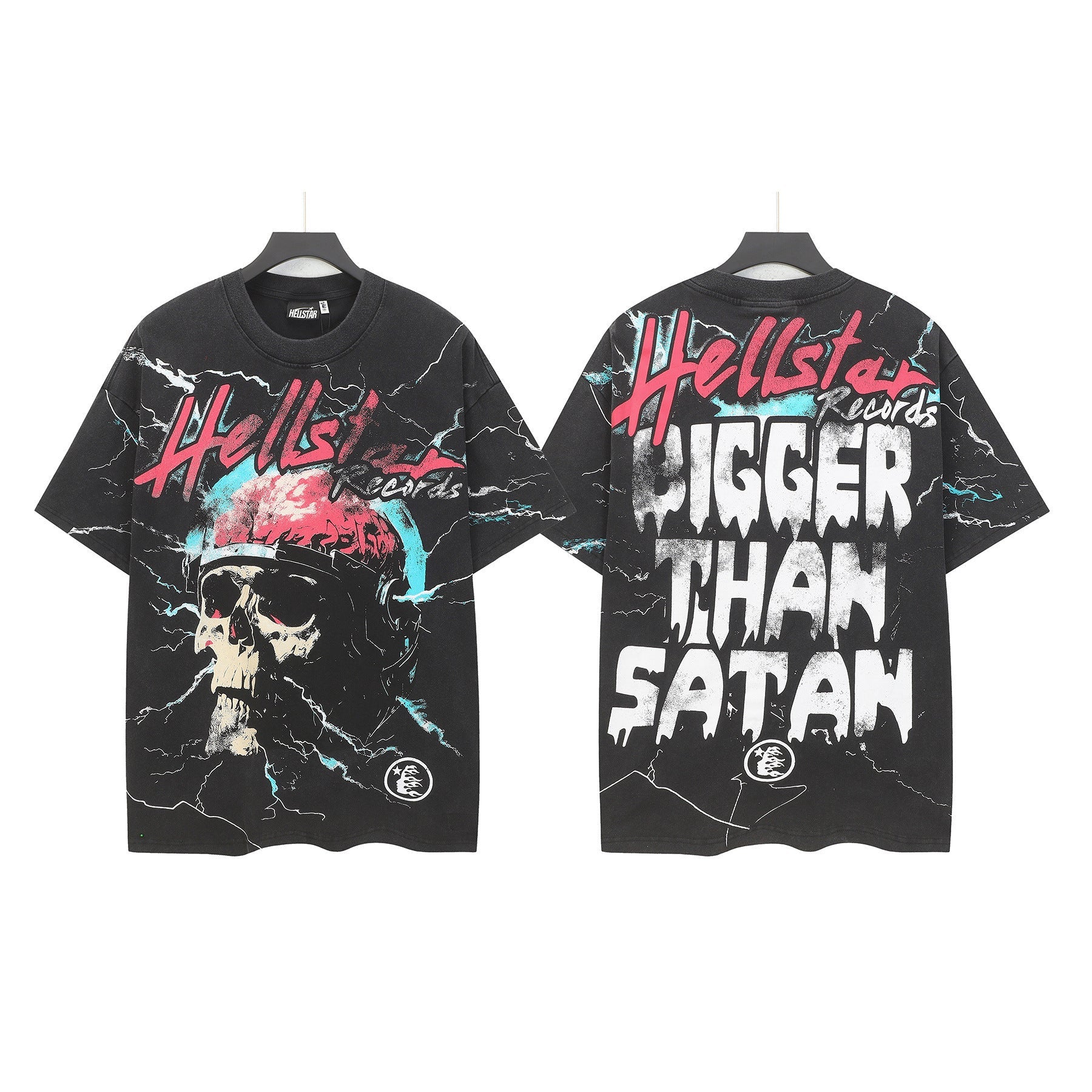 Hell Star Heel Washed Vintage American Print Short Sleeve T-Shirt