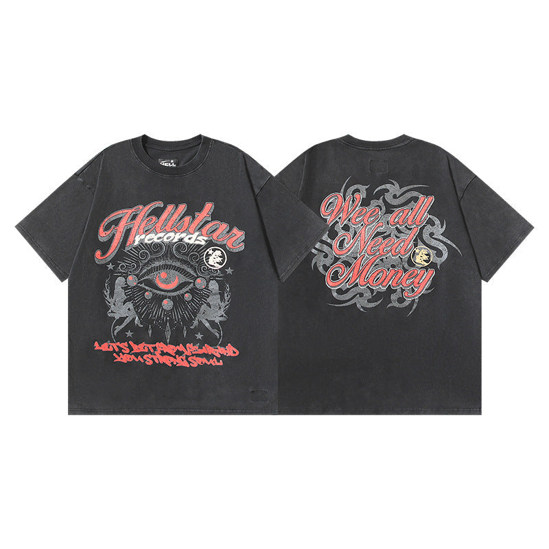 HELLSTAR 2025 American Streetwear Heavyweight Washed Vintage Oversized Short Sleeve T-Shirt