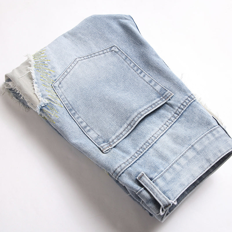 Mens Fashion Jeans Destroy embroidery thread balls 5720#