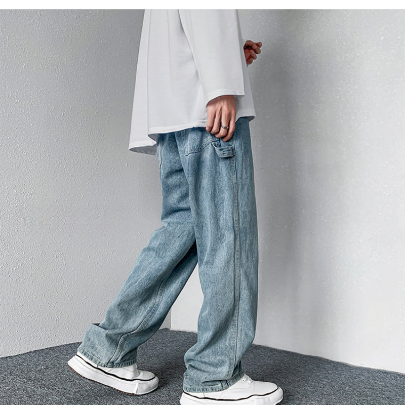 Men Jeans Vintage Hiphop Jeans Loose Straight Cargo Trousers Spring-Autumn Wide-Leg Pants
