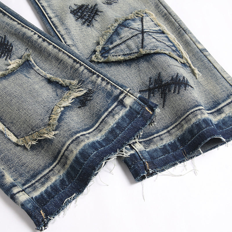 Mens Fashion Jeans Patchwork wide-leg pants 5713#