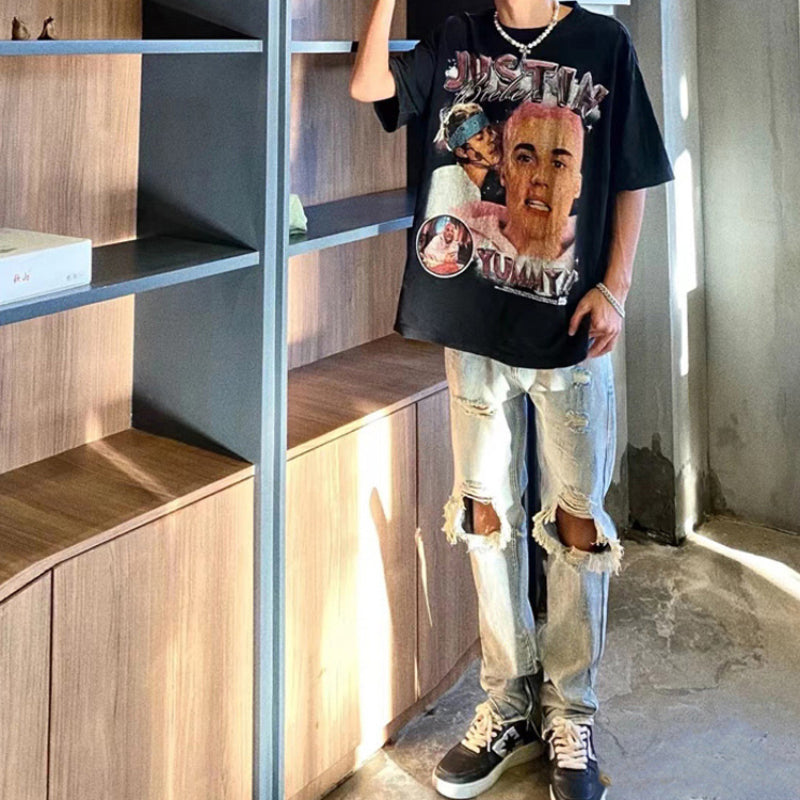 Men Jeans Ripped Jeans Men's Summer Zipper Trousers