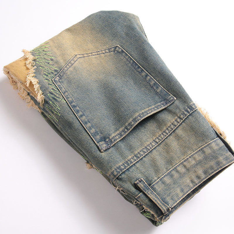Mens Fashion Jeans Destroy embroidery thread balls 5721#